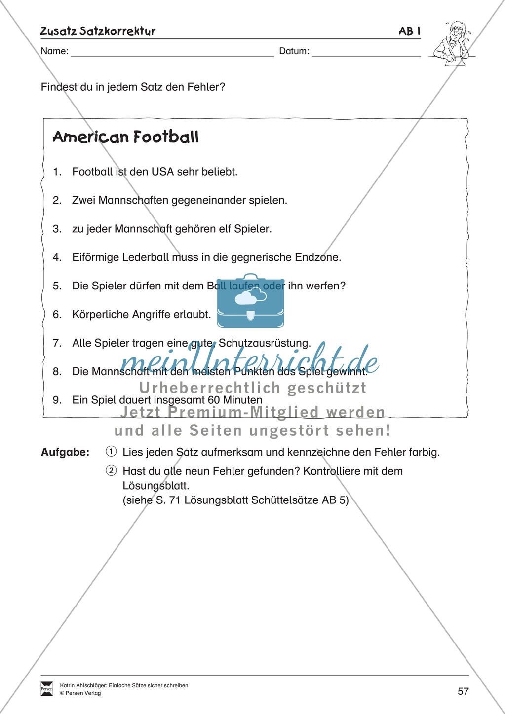 Einfache Sätze richtig schreiben: Übungsblätter zu Satzkorrekturen Preview 1