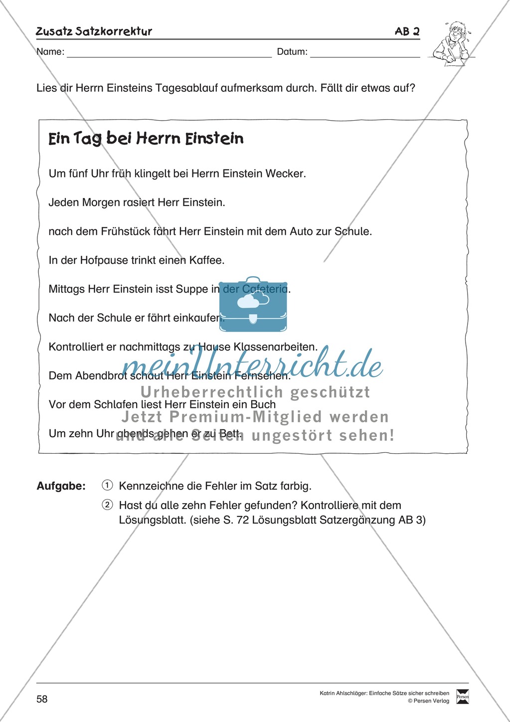 Einfache Sätze richtig schreiben: Übungsblätter zu Satzkorrekturen Preview 2