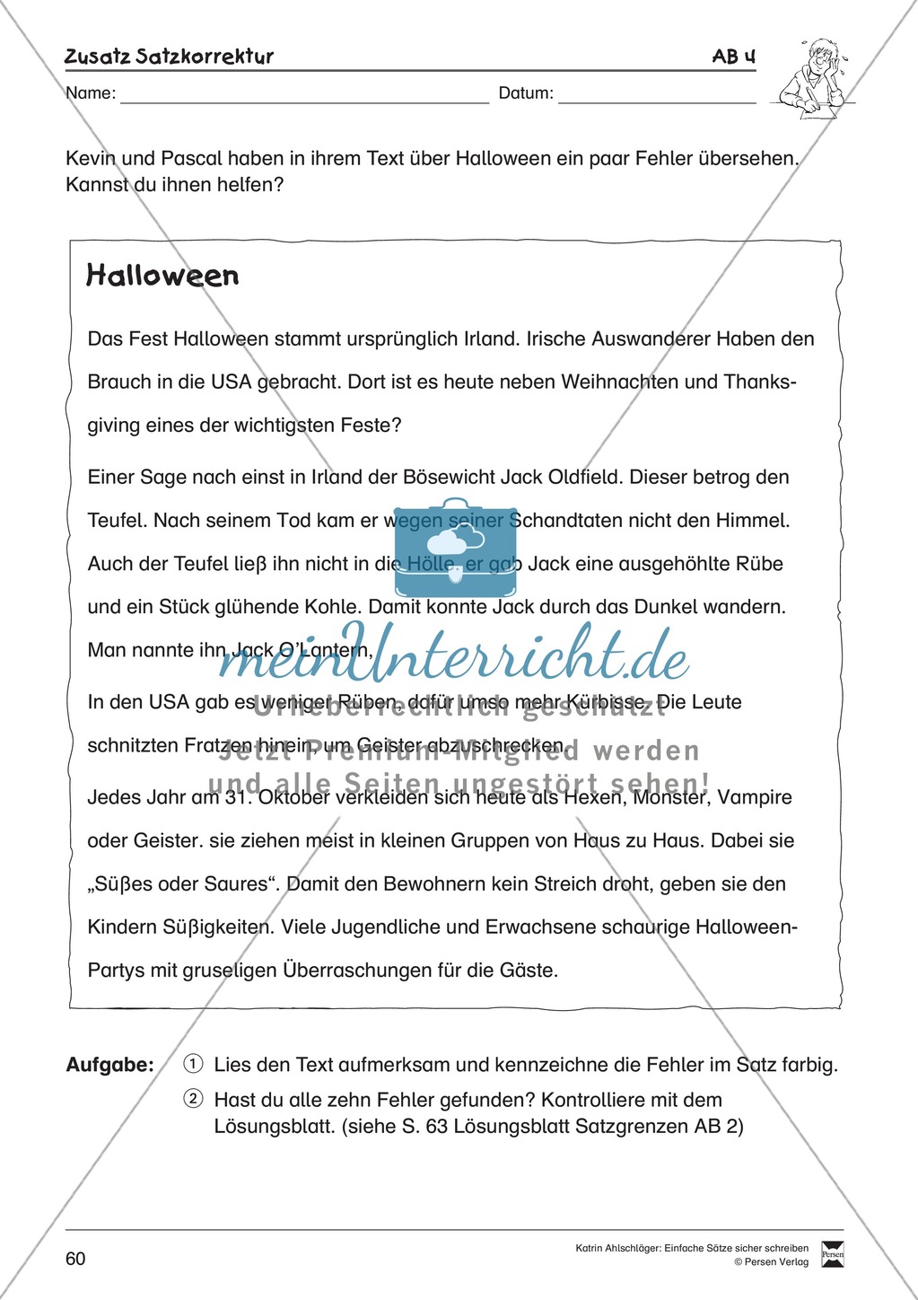 Einfache Sätze richtig schreiben: Übungsblätter zu Satzkorrekturen Preview 4