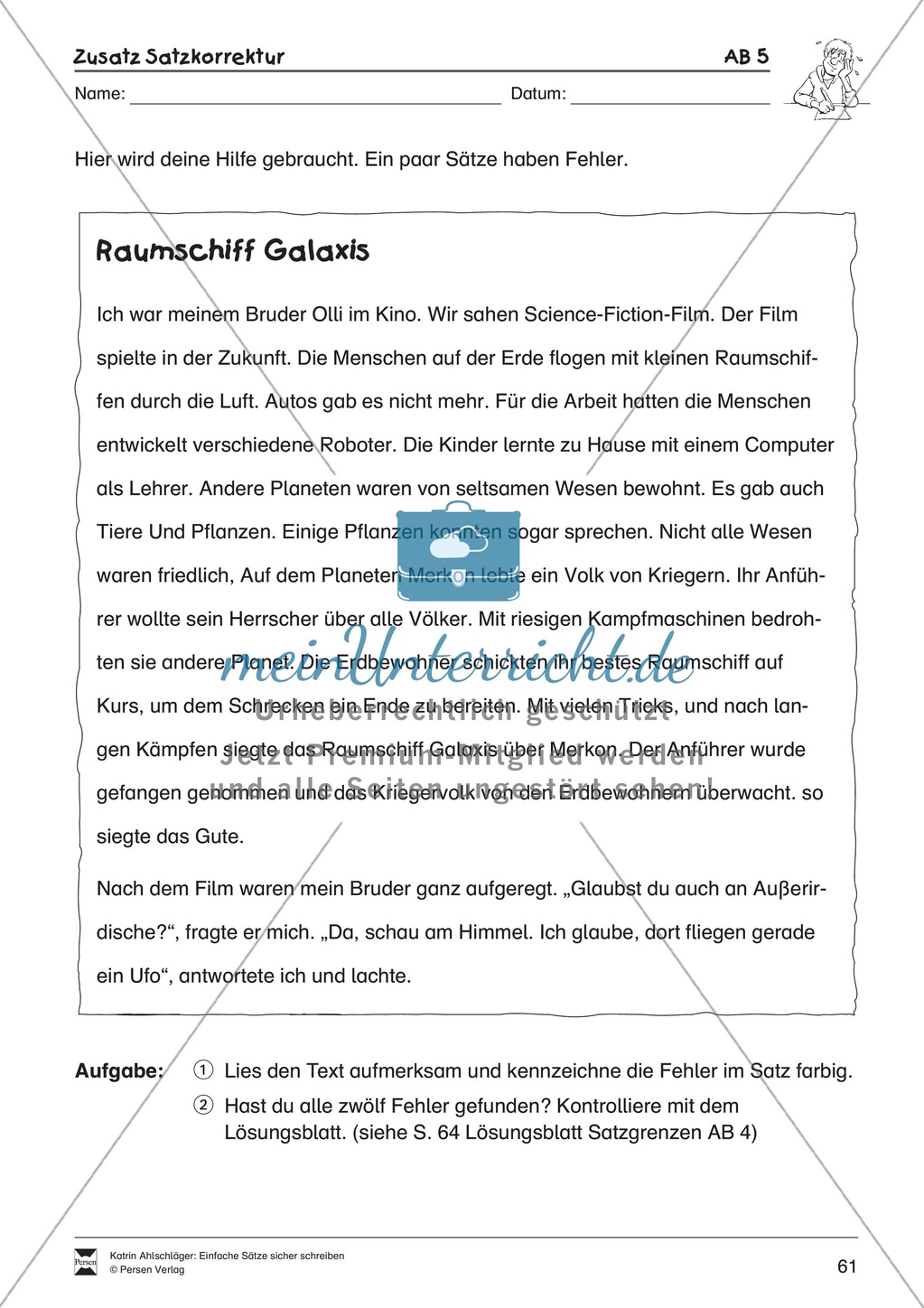 Einfache Sätze richtig schreiben: Übungsblätter zu Satzkorrekturen Preview 5