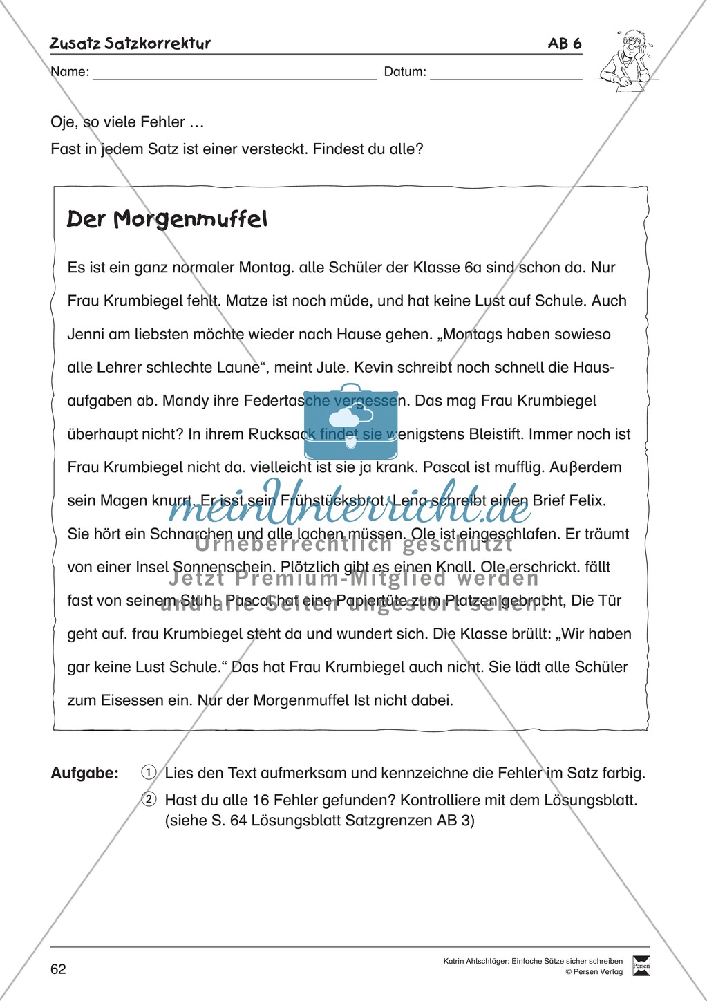 Einfache Sätze richtig schreiben: Übungsblätter zu Satzkorrekturen Preview 6
