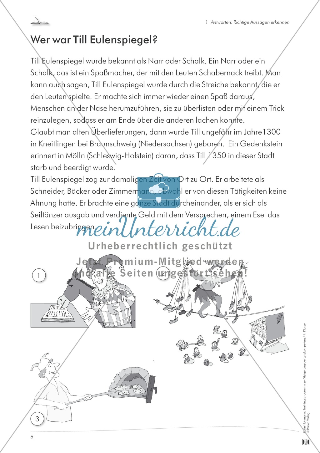 Lesekompetenz aufbauen - richtige Aussagen erkennen: Till Eulenspiegel Preview 1