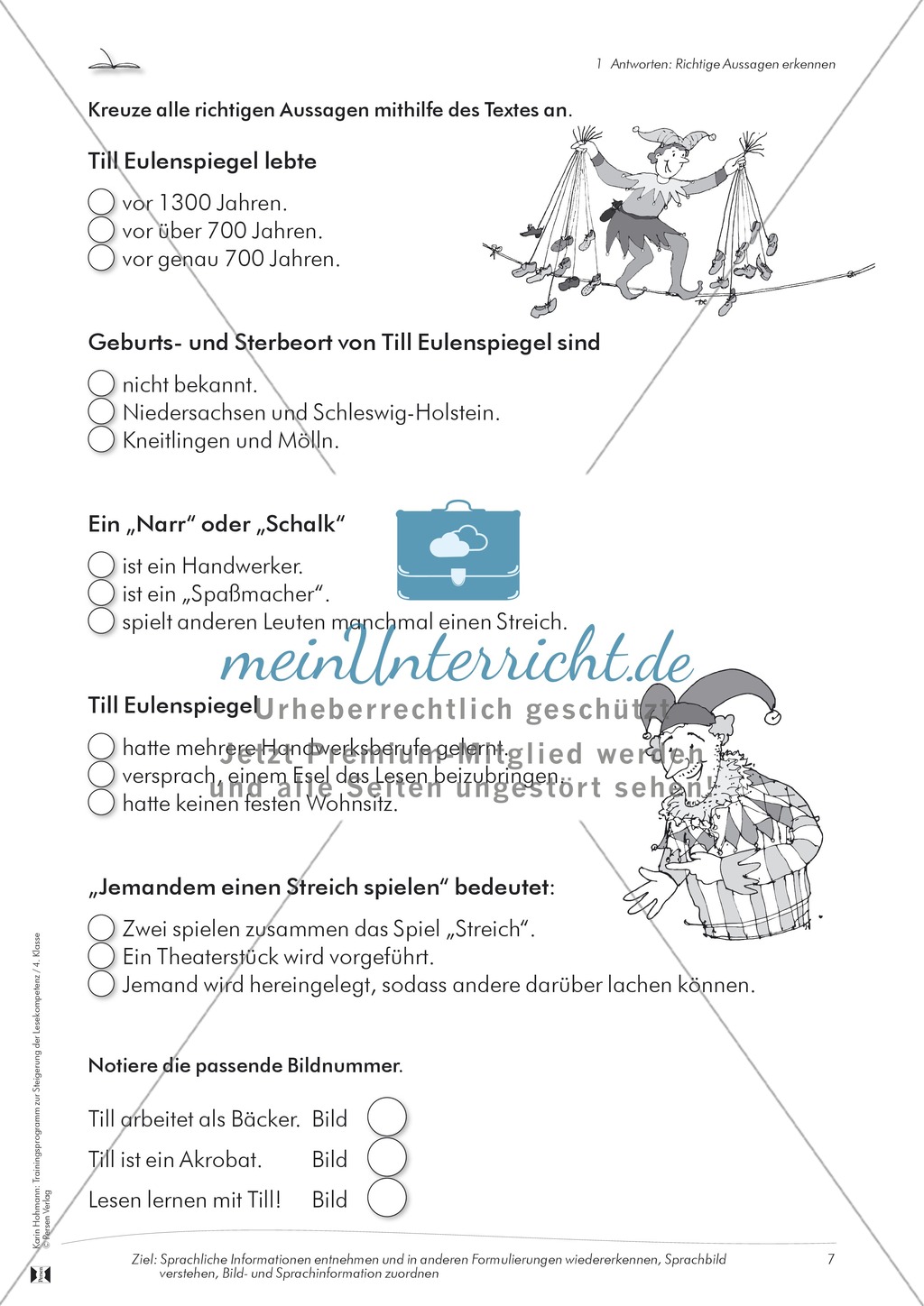 Lesekompetenz aufbauen - richtige Aussagen erkennen: Till Eulenspiegel Preview 2