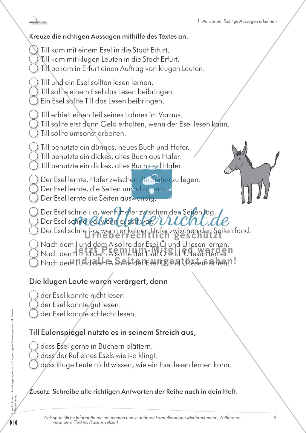 Lesekompetenz aufbauen - richtige Aussagen erkennen: Till Eulenspiegel Preview 4