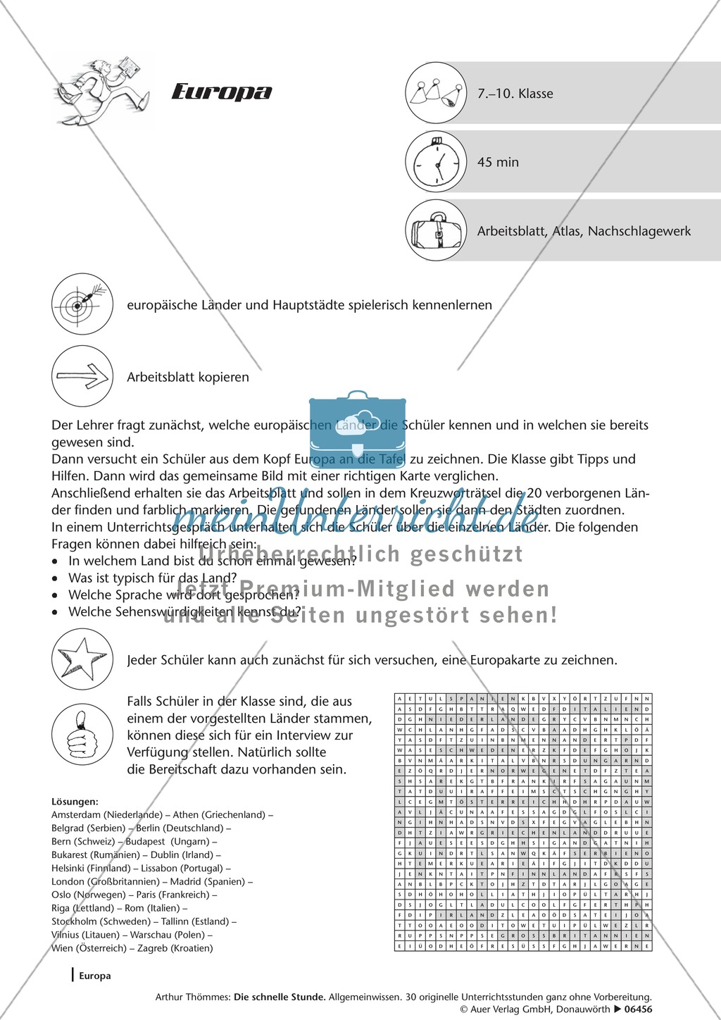 Europa-Quiz mit Lösungen Preview 1