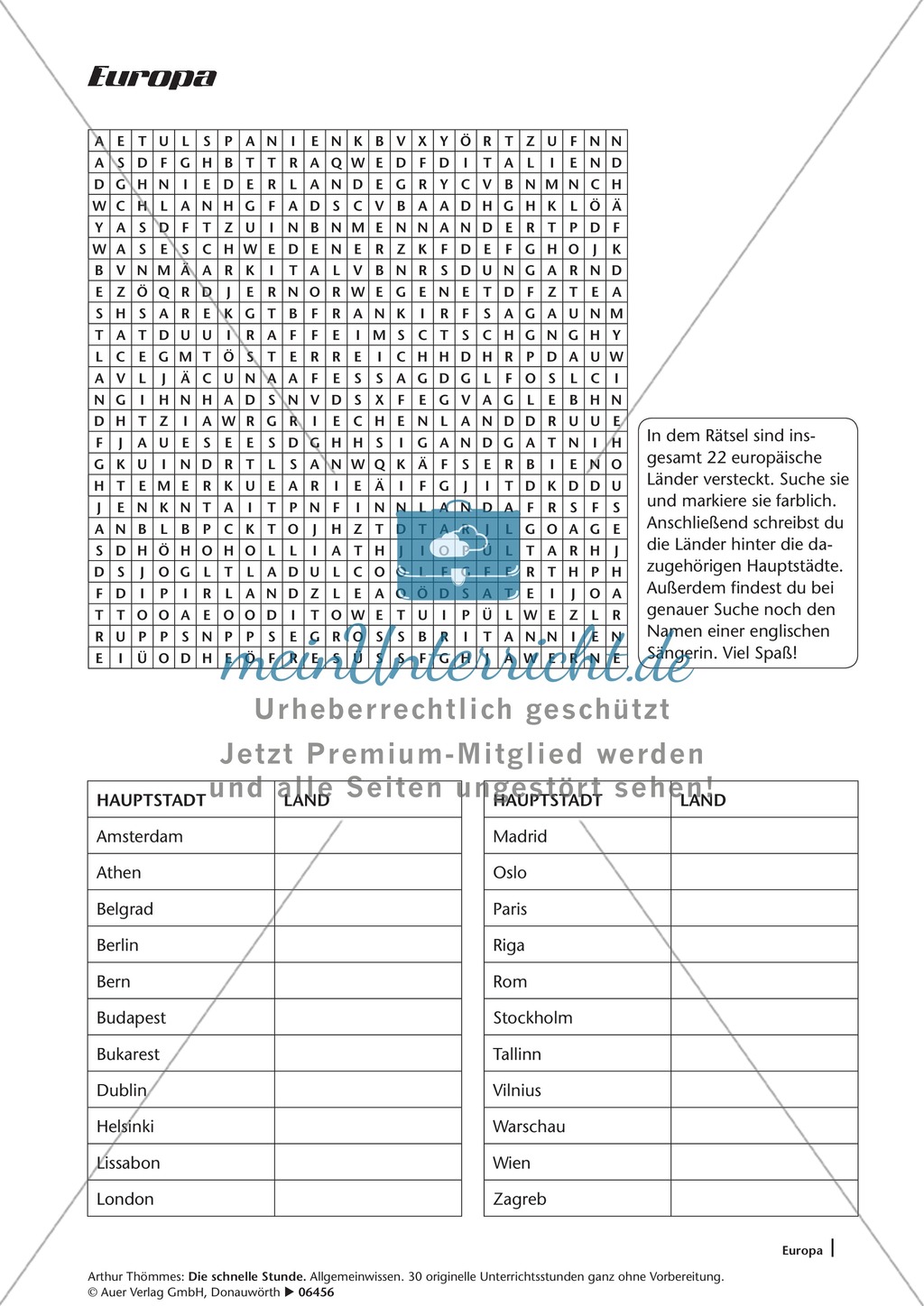 Europa-Quiz mit Lösungen Preview 2