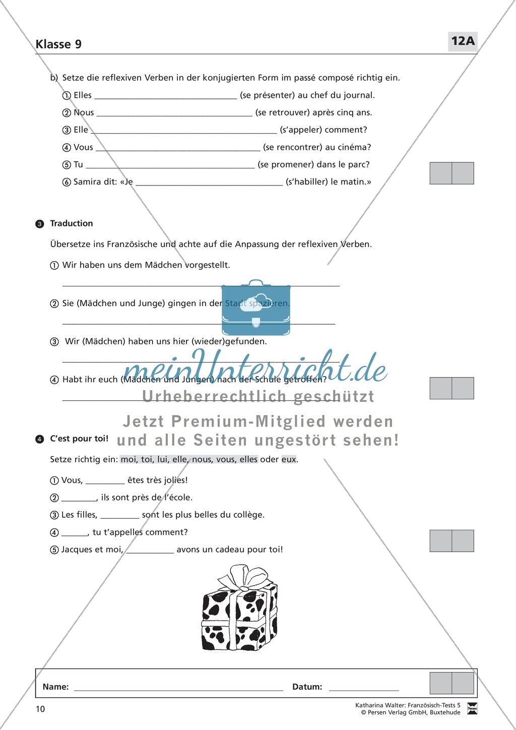 Französischtest für die 9. Klasse (Version 12A+12B) Preview 3