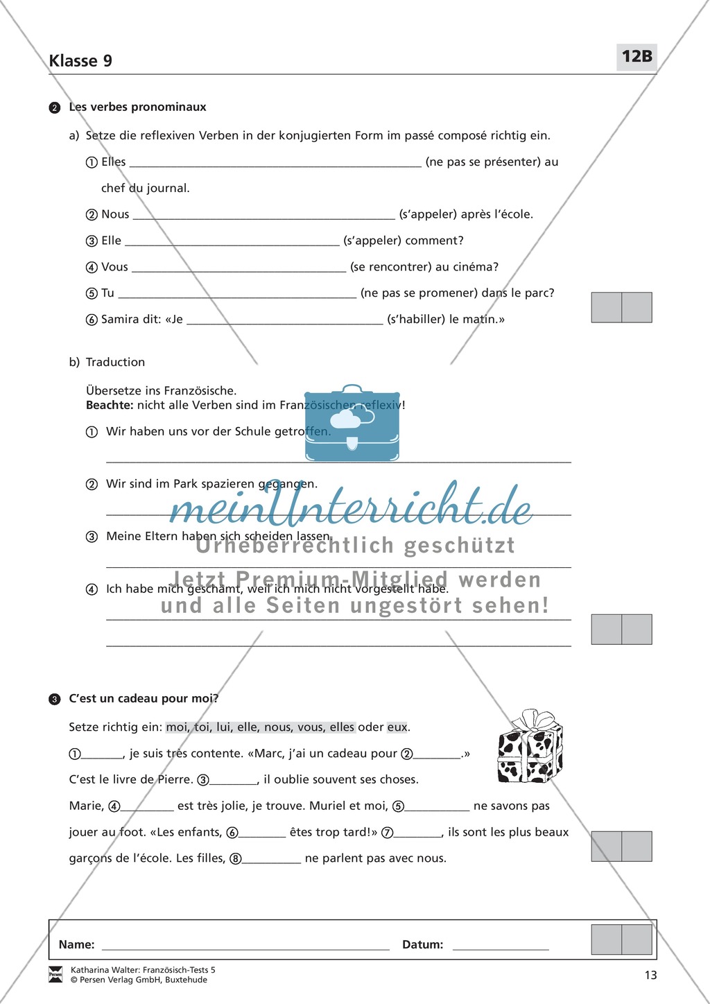 Französischtest für die 9. Klasse (Version 12A+12B) Preview 6