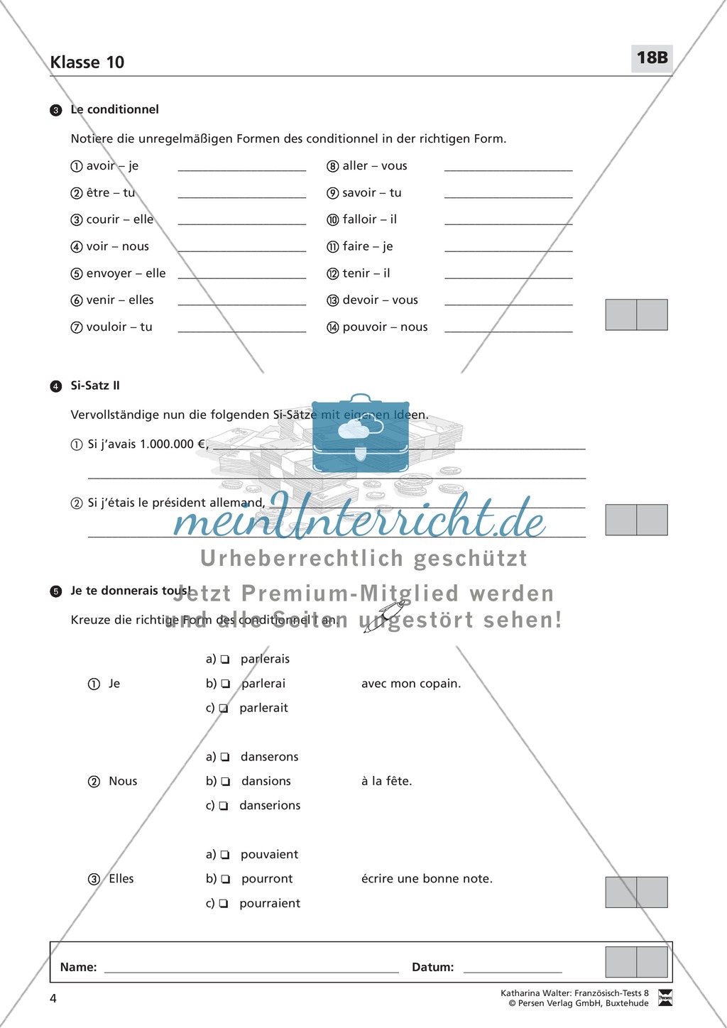 Französischtest für die 10. Klasse (Version 18A+18B) Preview 4