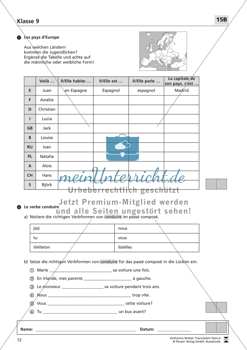 Französischtest für die 9. Klasse (Version 15A+15B) Preview 3