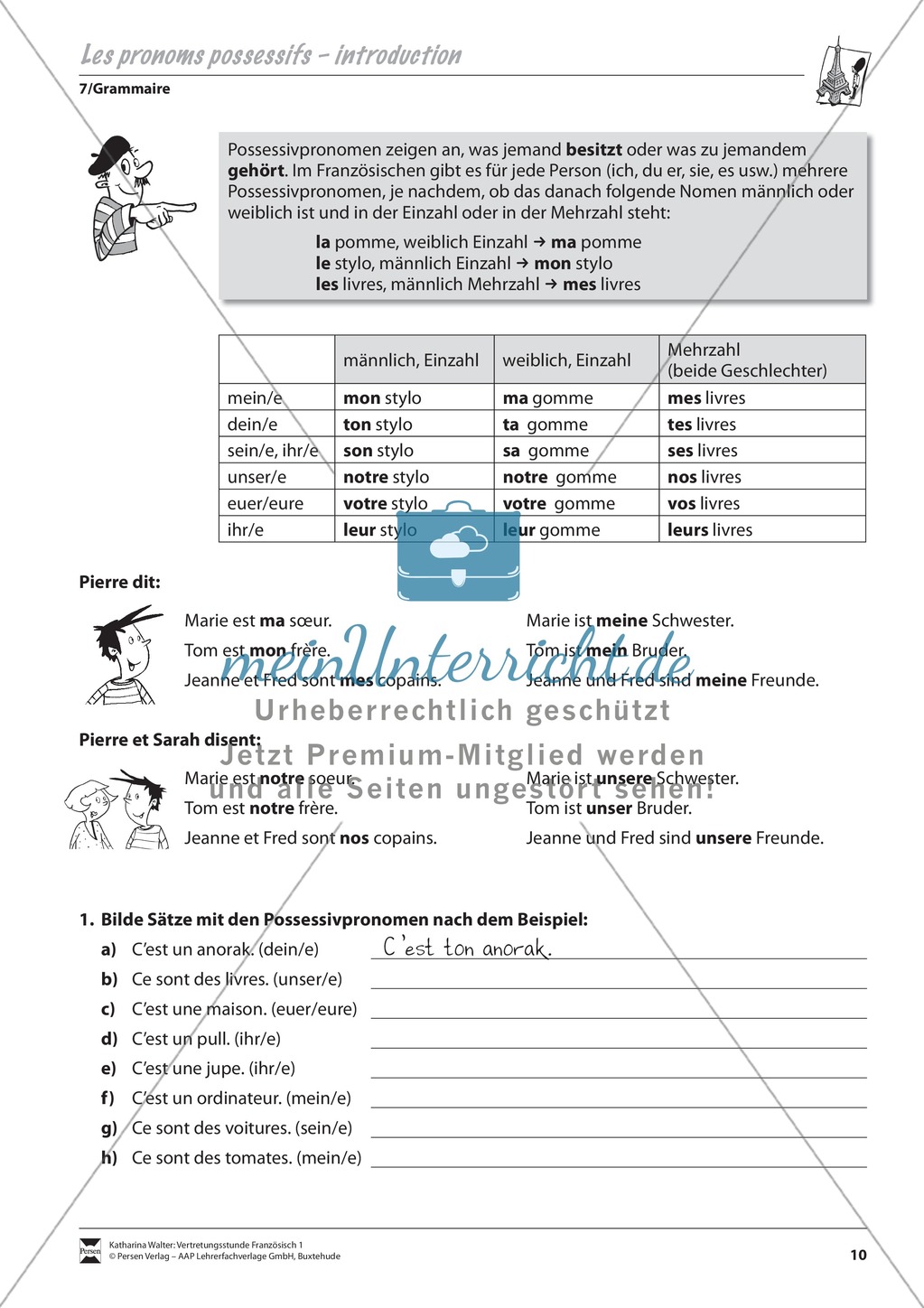Grammatik für Anfänger: Les pronoms possessifs- die Possessifpronomen Preview 1