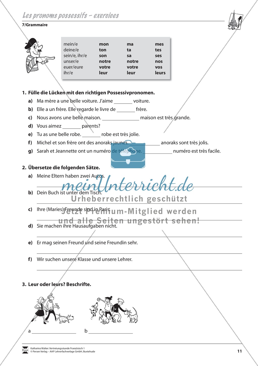 Grammatik für Anfänger: Les pronoms possessifs- die Possessifpronomen Preview 2