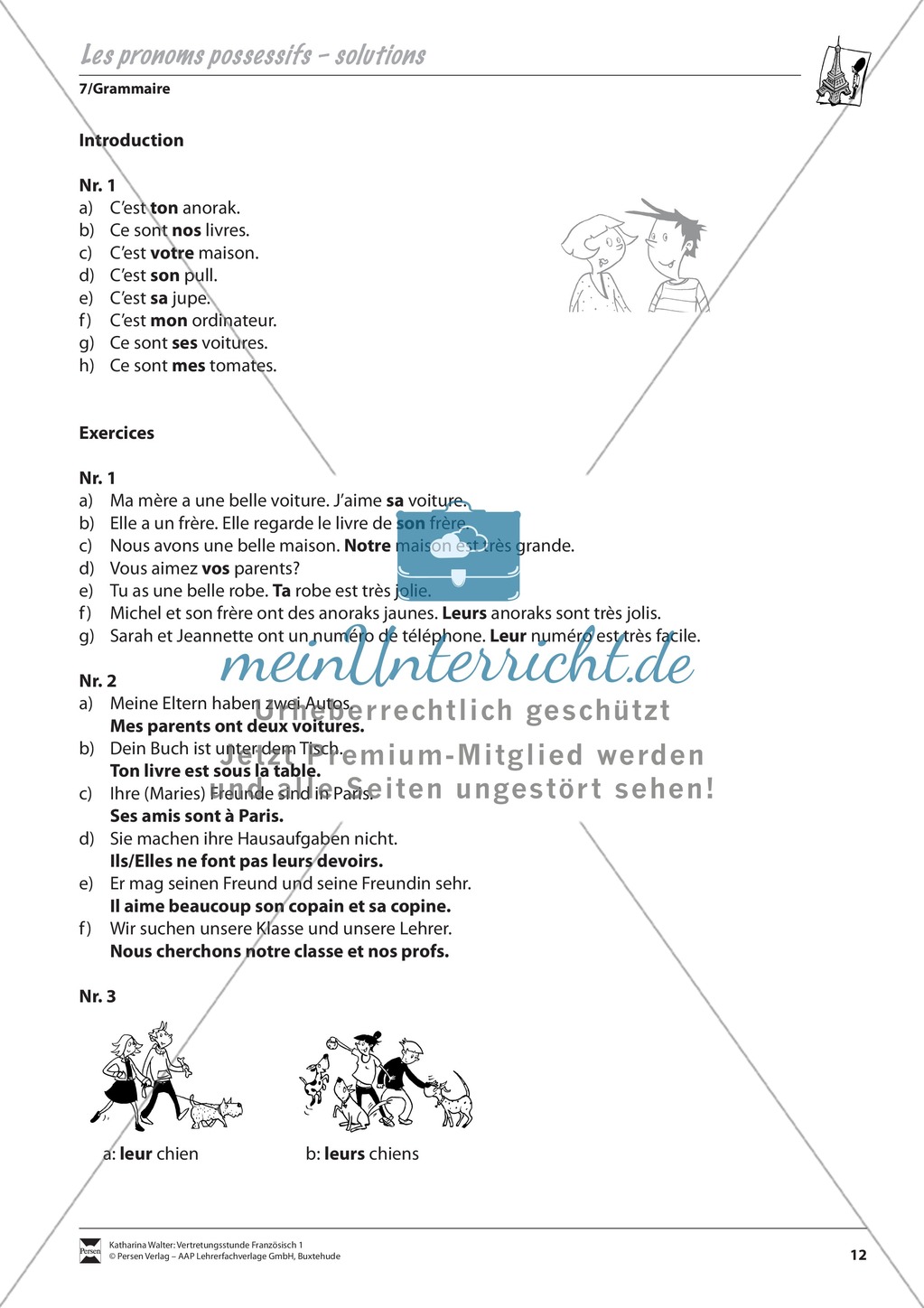 Grammatik für Anfänger: Les pronoms possessifs- die Possessifpronomen Preview 3