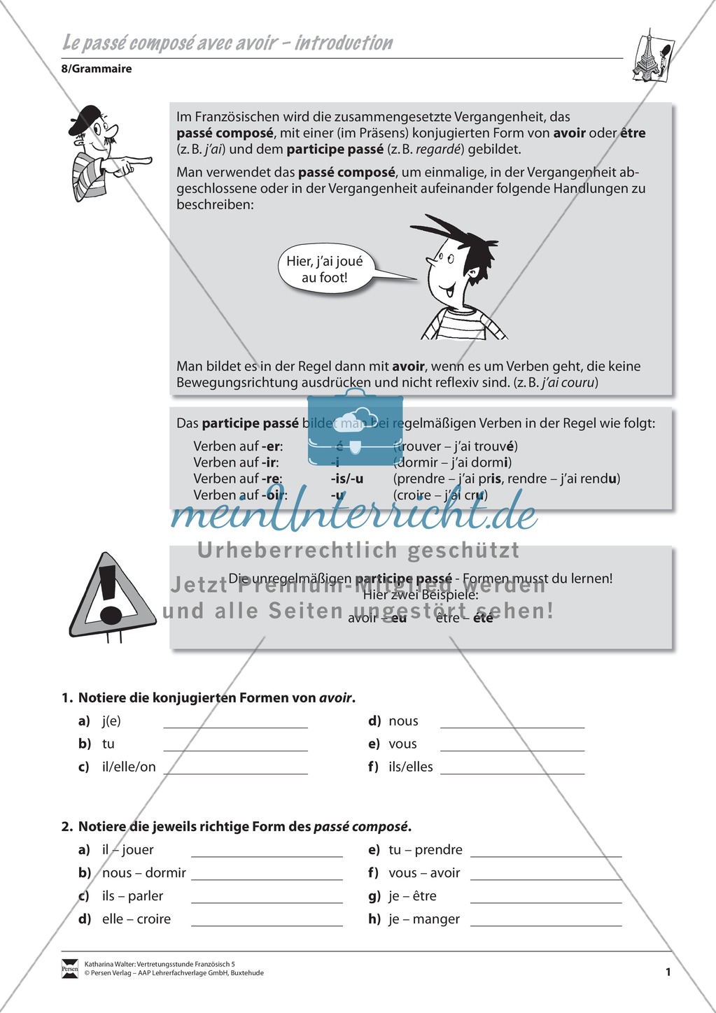 Grammatik für Anfänger: Le passé composé avec avoir-Zusammengesetzte Vergangenheit mit avoir Preview 1