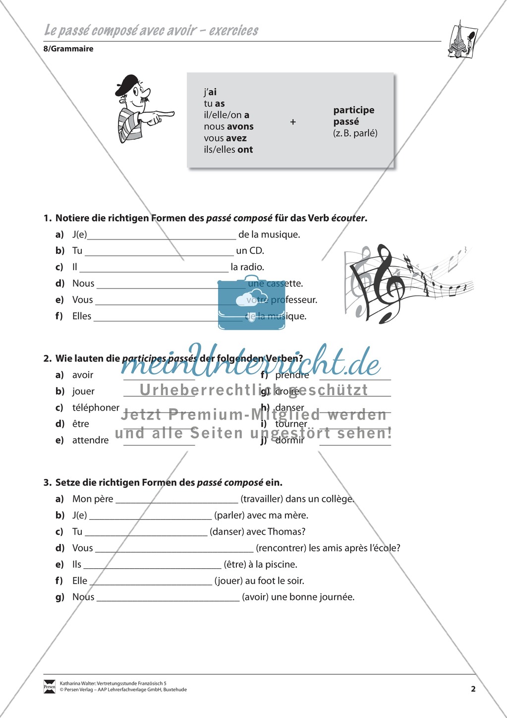 Grammatik für Anfänger: Le passé composé avec avoir-Zusammengesetzte Vergangenheit mit avoir Preview 2