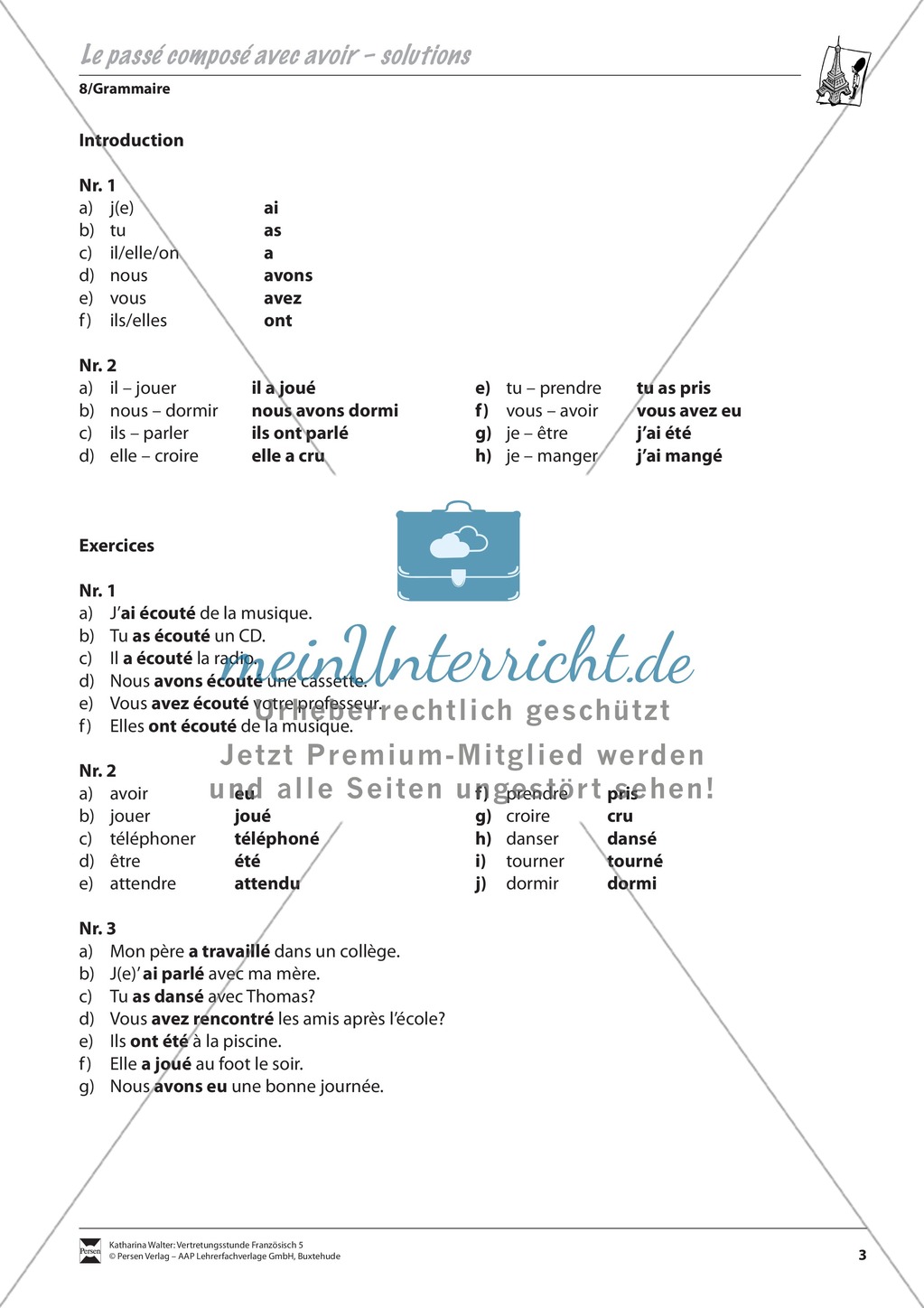 Grammatik für Anfänger: Le passé composé avec avoir-Zusammengesetzte Vergangenheit mit avoir Preview 3