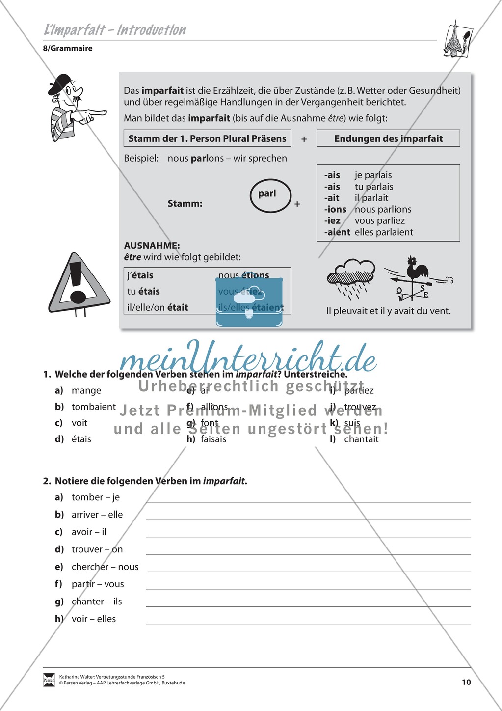Grammatik für Anfänger: l´ imparfait- das Imperfekt Preview 1