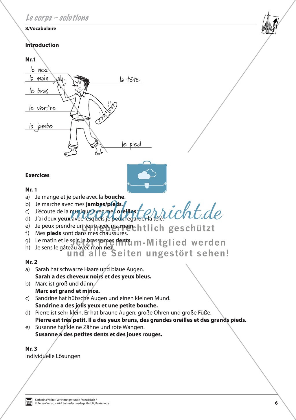 Grammatik für Anfänger: Le corps- der Körper Preview 3