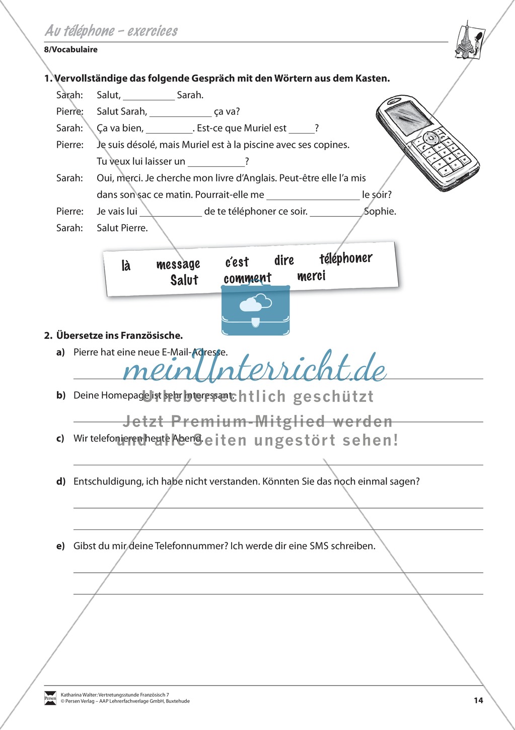 Grammatik für Anfänger: Au téléphone- am Telefon Preview 2