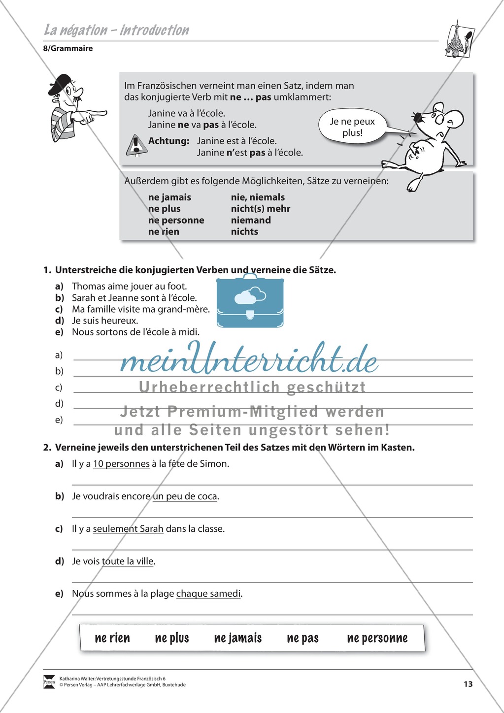 Grammatik für Anfänger: La négation- Die Verneinung Preview 1