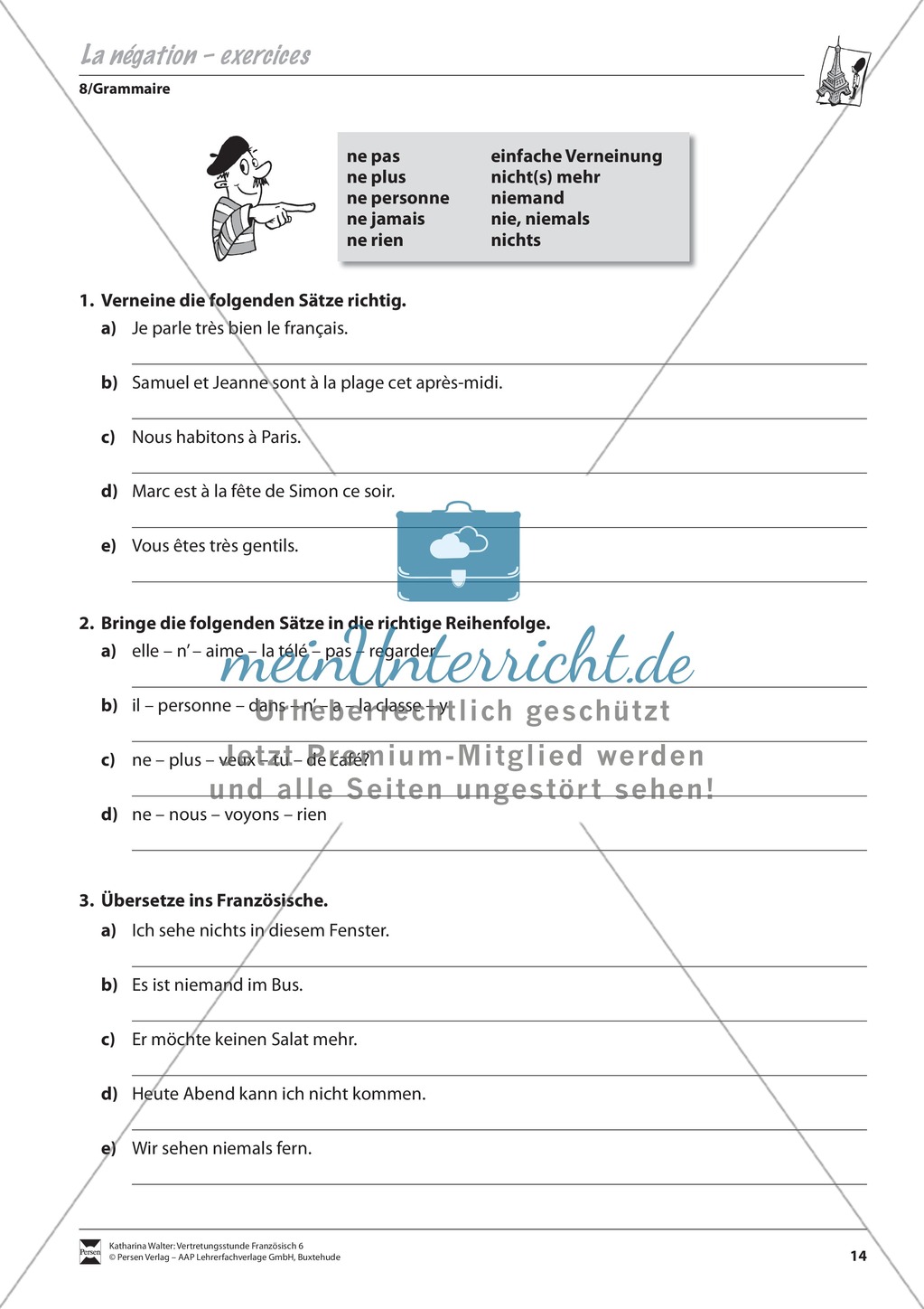Grammatik für Anfänger: La négation- Die Verneinung Preview 2