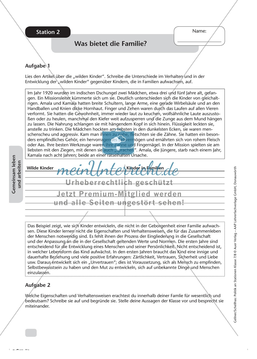 Gemeinsam leben und arbeiten: Was bietet die Familie? Arbeitsmaterial mit Lösungen Preview 1