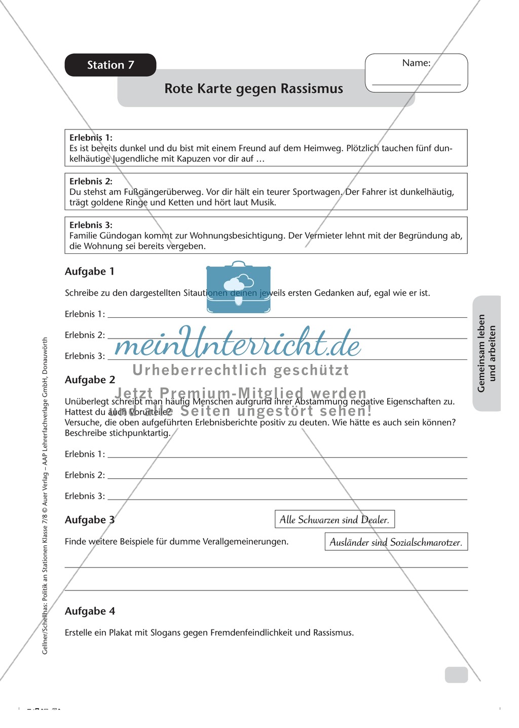 Gemeinsam leben und arbeiten: Rote Karte gegen Rassismus. Arbeitsmaterial mit Lösungen Preview 1