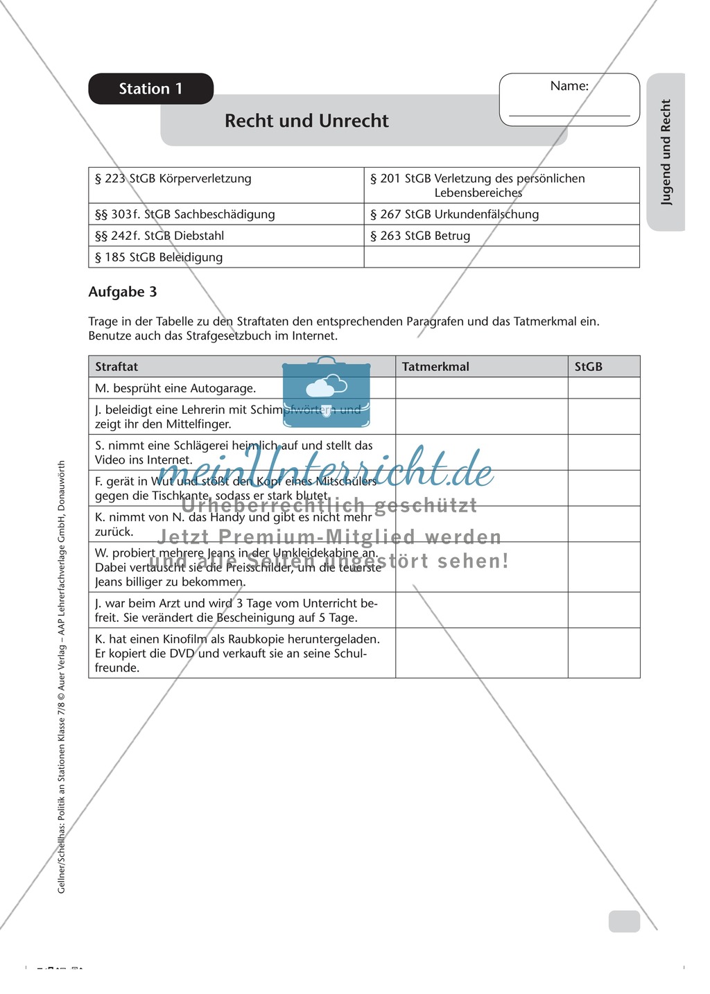 Jugend und Recht: Wichtige Gesetze und Straftatbestände. Arbeitsmaterial mit Lösungen Preview 2