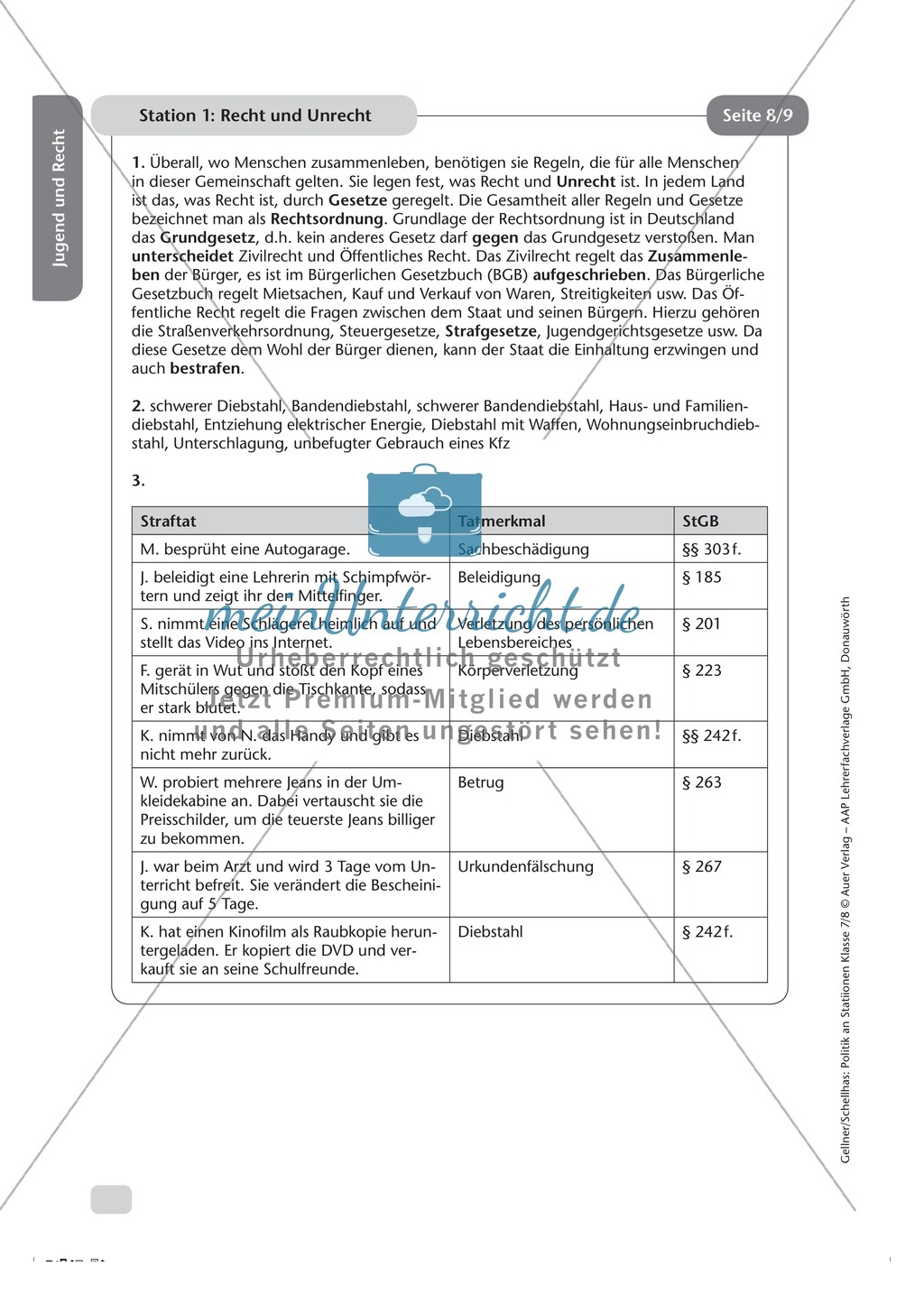 Jugend und Recht: Wichtige Gesetze und Straftatbestände. Arbeitsmaterial mit Lösungen Preview 3