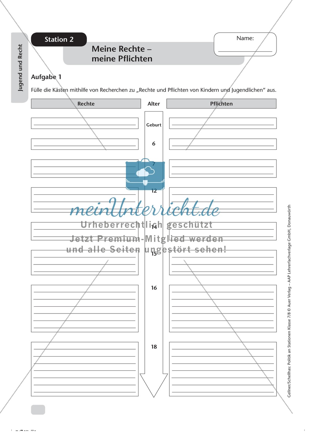 Jugend und Recht: Meine Rechte und Pflichten. Arbeitsmaterial mit Lösungen Preview 1
