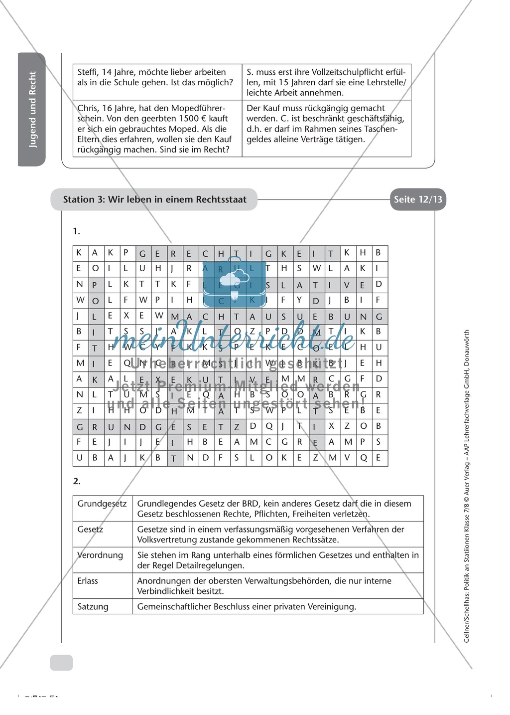 Jugend und Recht: Meine Rechte und Pflichten. Arbeitsmaterial mit Lösungen Preview 4