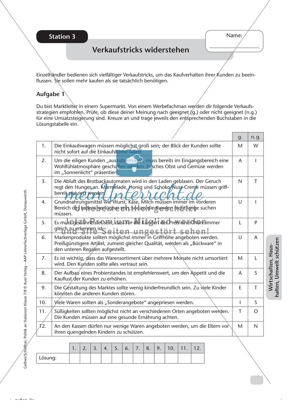 Wirtschaften, Haushalten, Umwelt schützen: Verkaufstricks widerstehen. Arbeitsmaterial mit Lösungen Preview 1