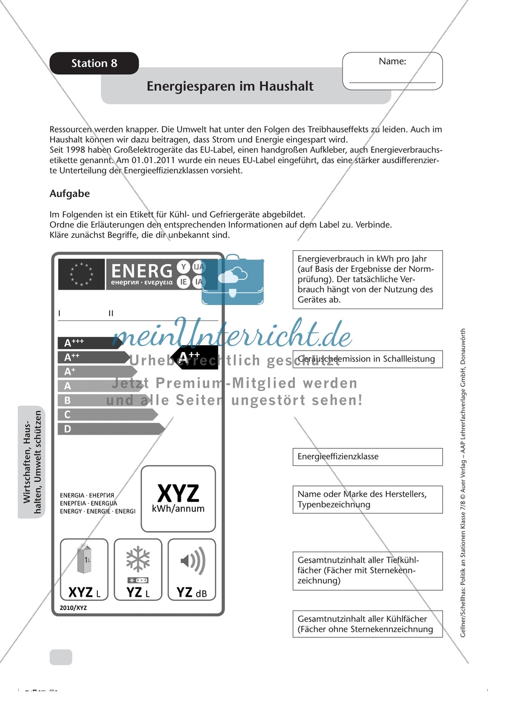 Wirtschaften, Haushalten, Umwelt schützen: Energiesparen im Haushalt. Arbeitsmaterial mit Lösungen Preview 1