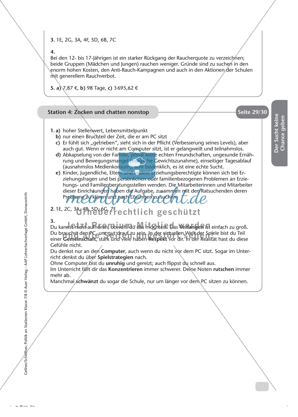 Sucht: Zocken und chatten nonstop. Arbeitsmaterial mit Lösungen Preview 3