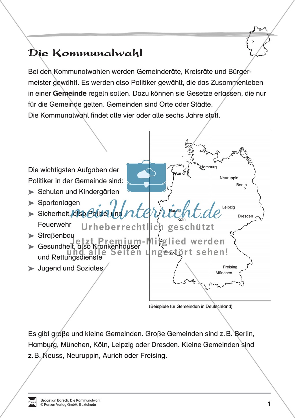 Die Kommunalwahl: Infotext und Arbeitsblätter Preview 1