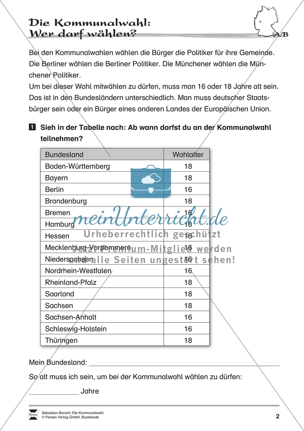 Die Kommunalwahl: Infotext und Arbeitsblätter Preview 2