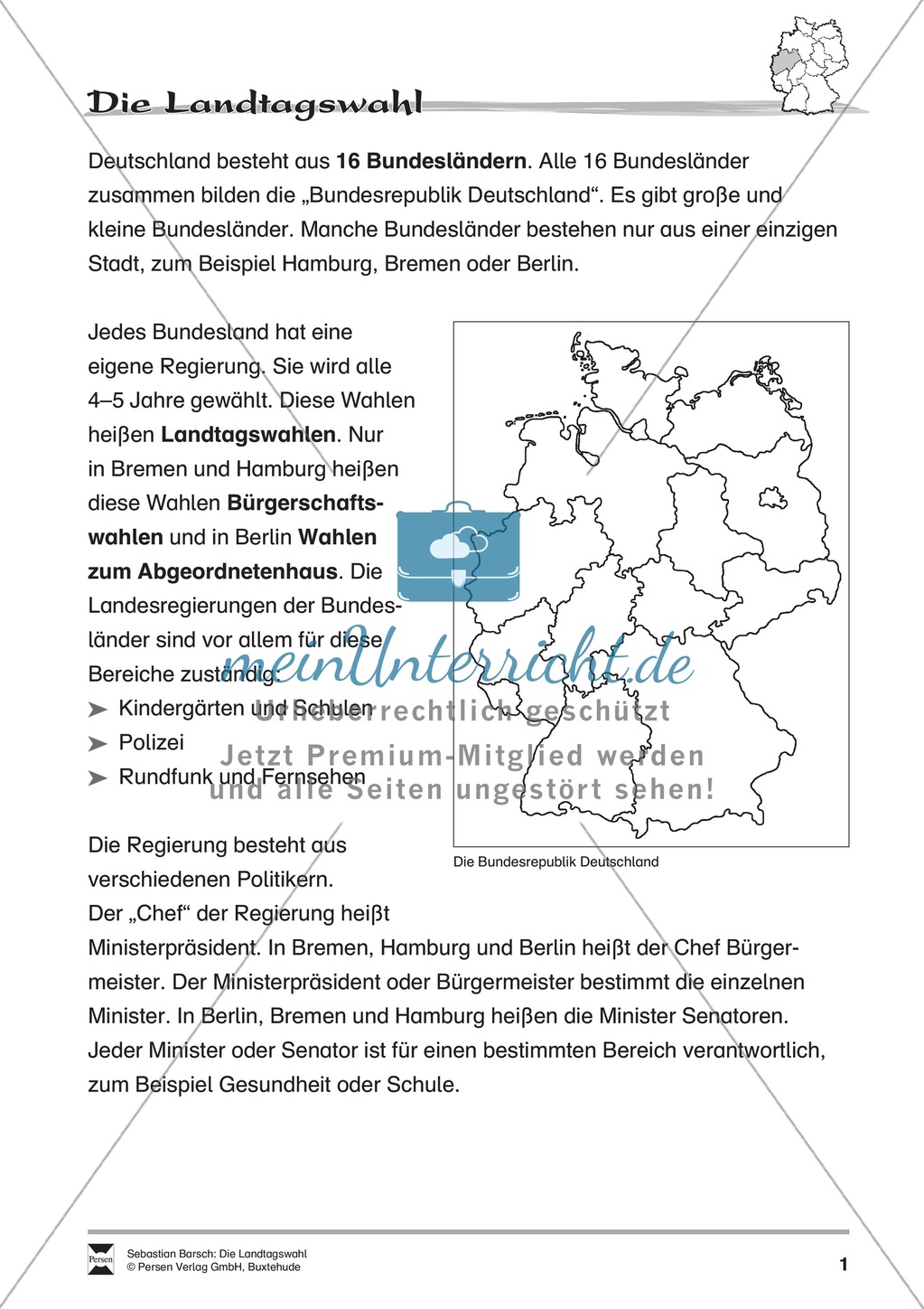 Die Landtagswahl: Infotext und Arbeitsblätter Preview 1