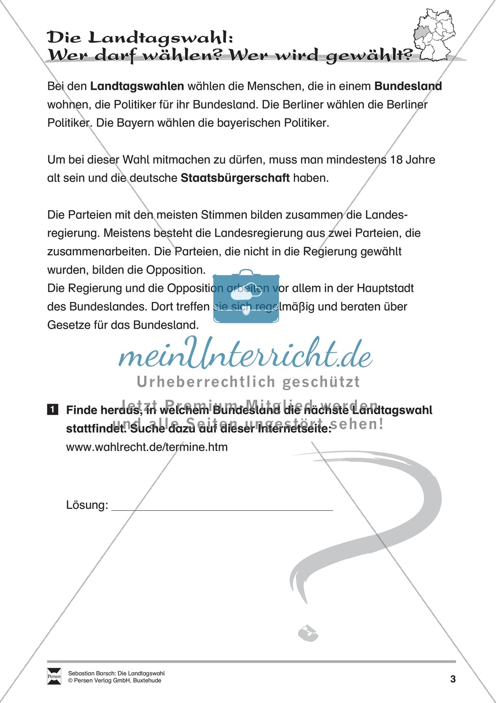 Die Landtagswahl: Infotext und Arbeitsblätter Preview 3