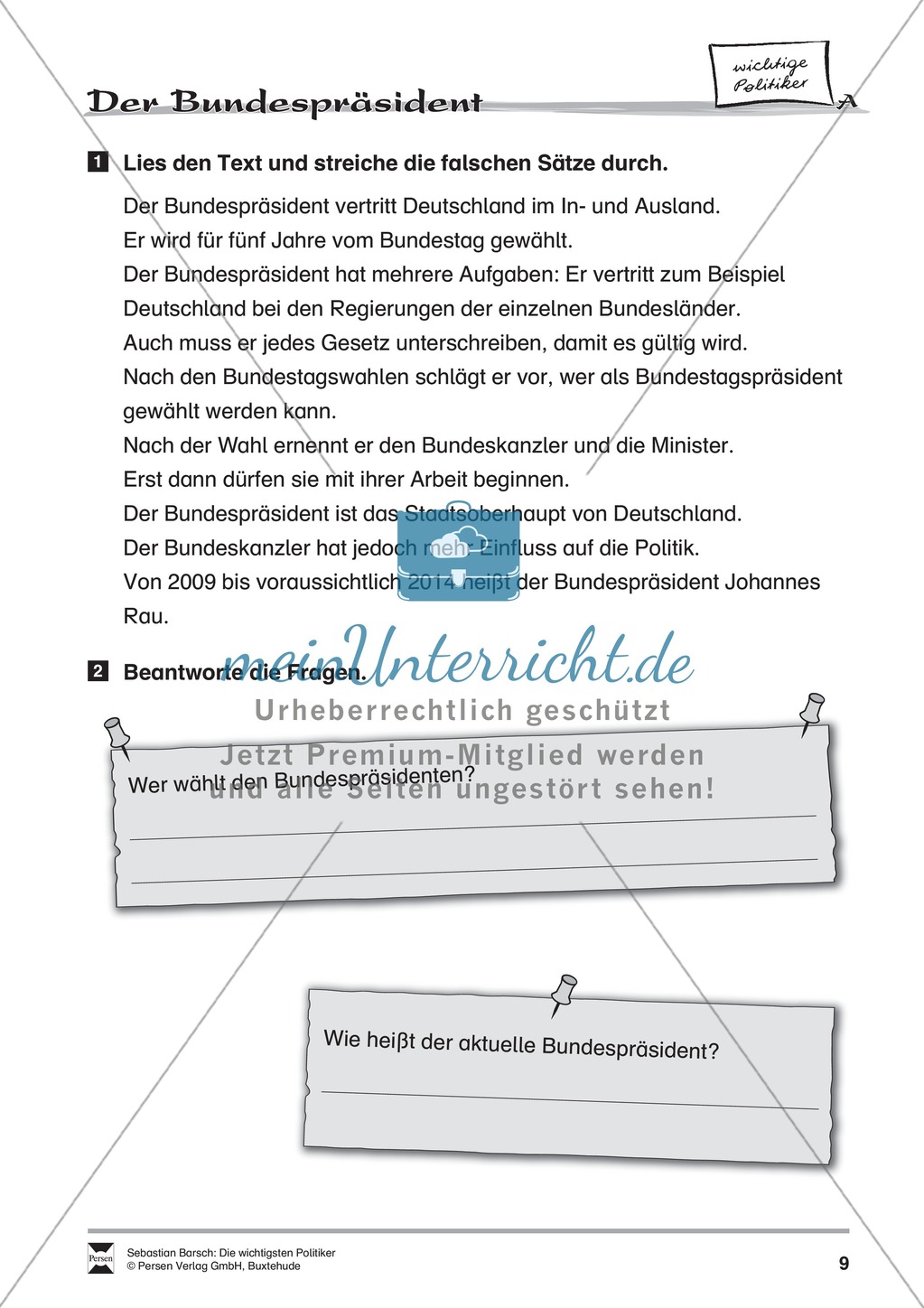 Der Bundespräsident: Infotext und Arbeitsblätter Preview 2