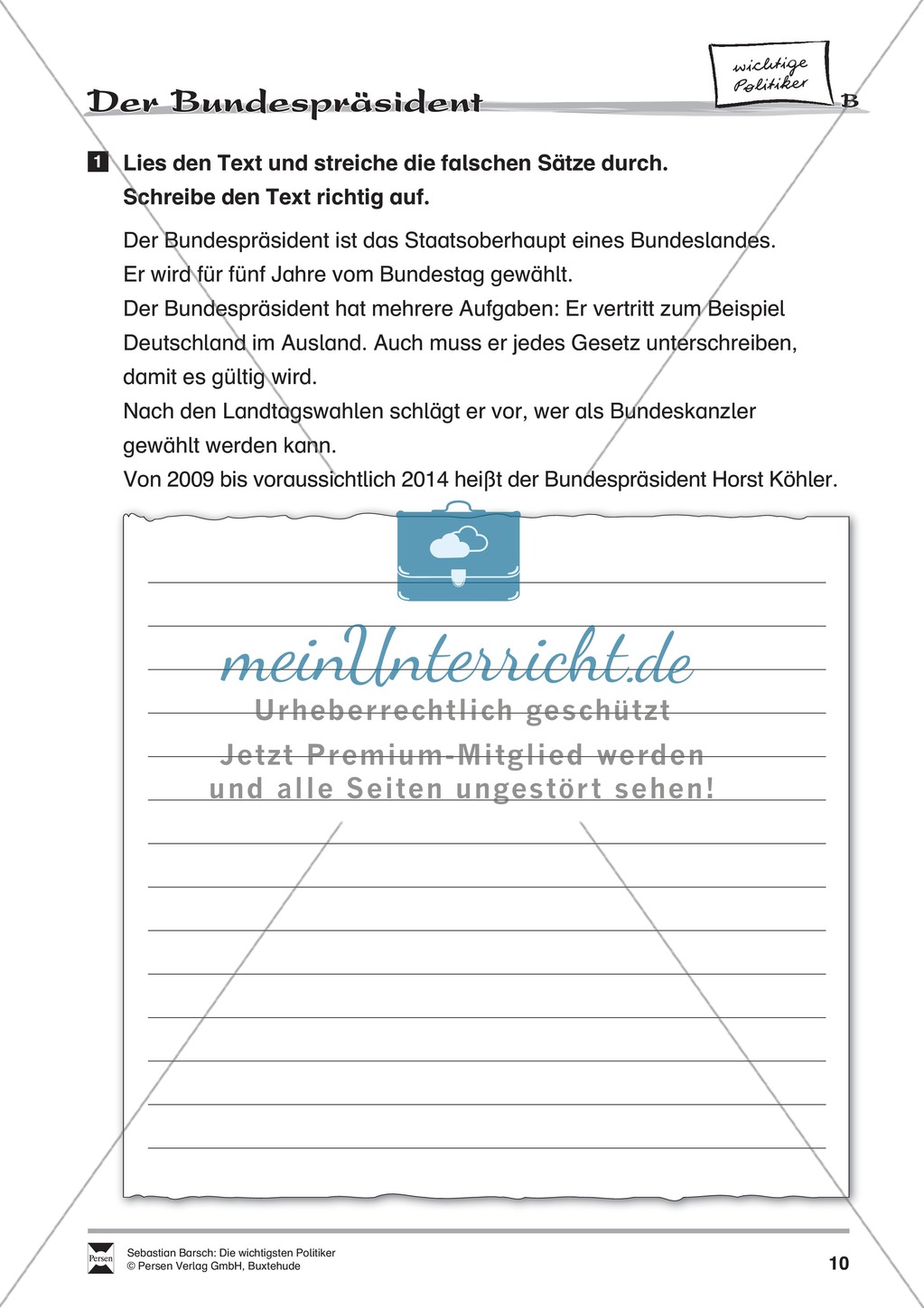 Der Bundespräsident: Infotext und Arbeitsblätter Preview 3