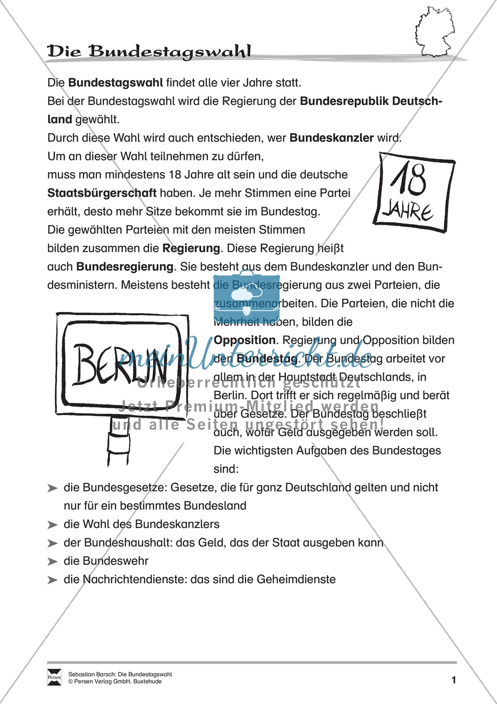 Die Bundestagswahl: Infotext und Arbeitsblatt Preview 1