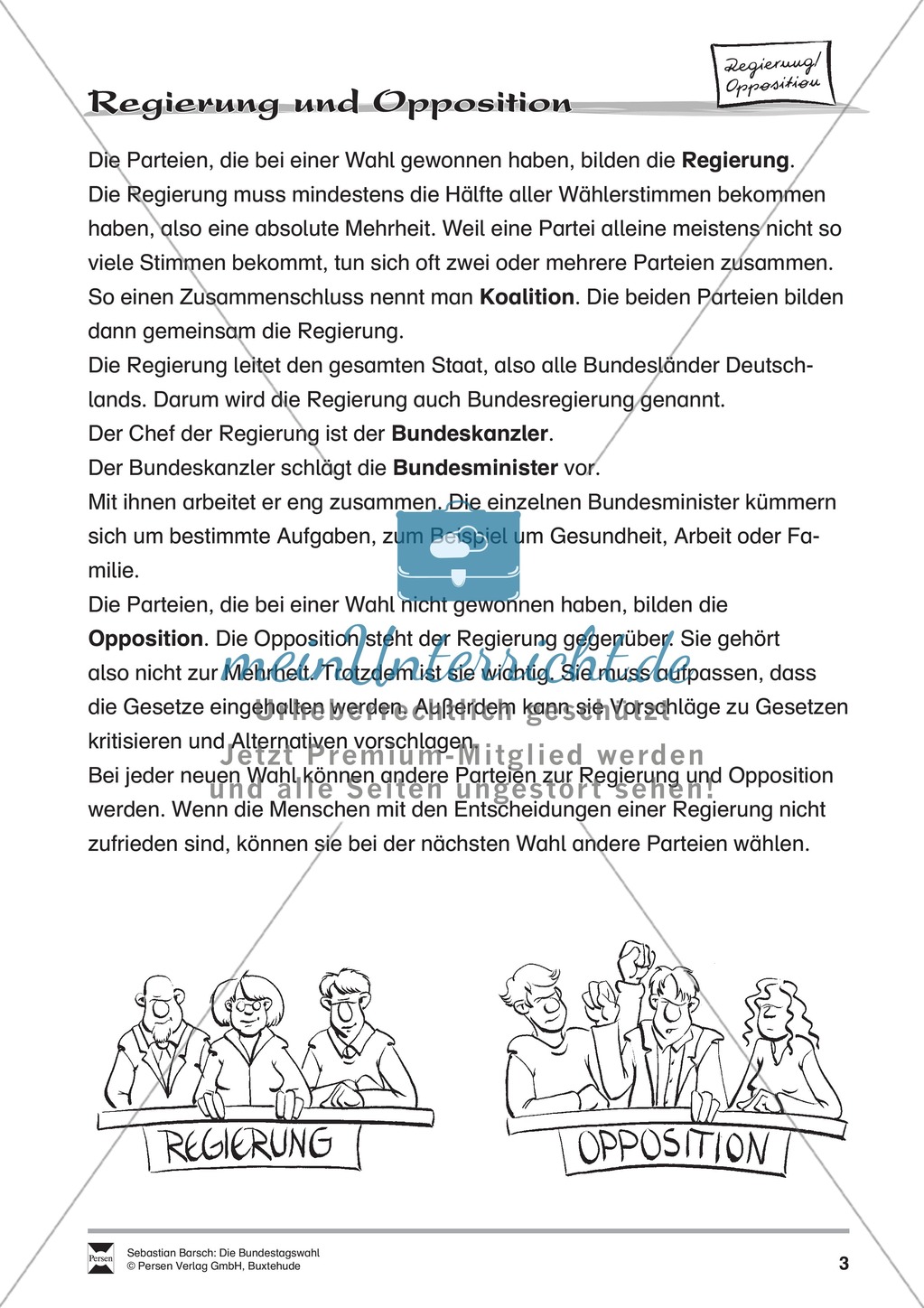 Regierung und Opposition: Infotext und Arbeitsblätter Preview 1