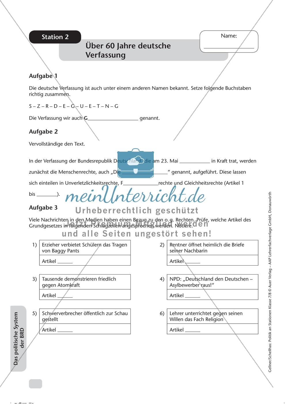 Das politische System der BRD: Grundgesetz Preview 1