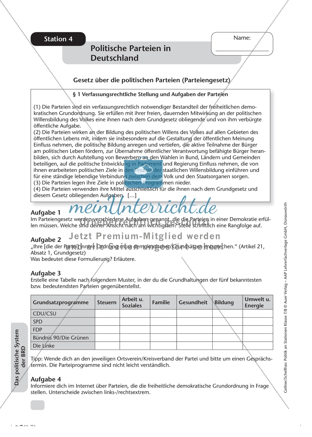 Das politische System der BRD: Politische Parteien Preview 1