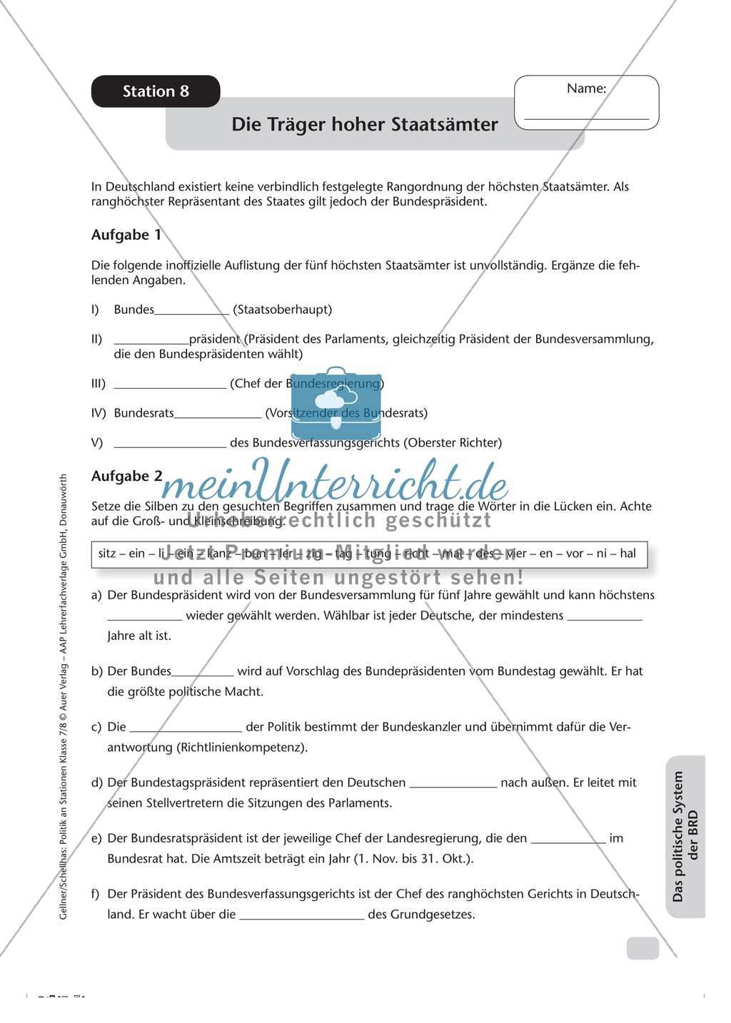 Das politische System der BRD: Träger hoher Staatsämter Preview 1