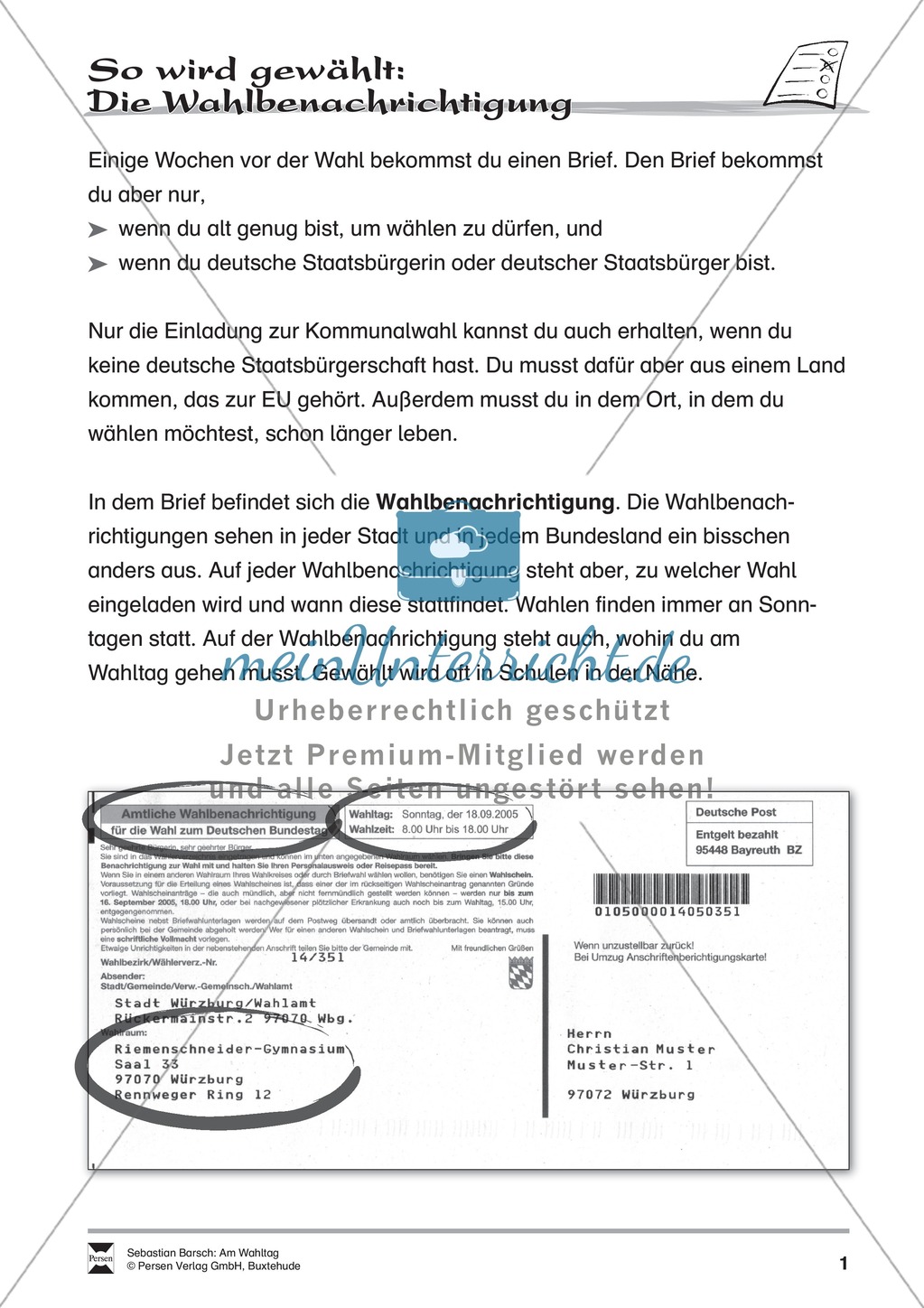 Wahlen - Am Wahltag: Infotext und Abeitsblätter Preview 1