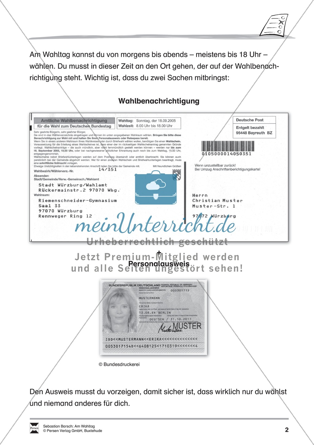 Wahlen - Am Wahltag: Infotext und Abeitsblätter Preview 2