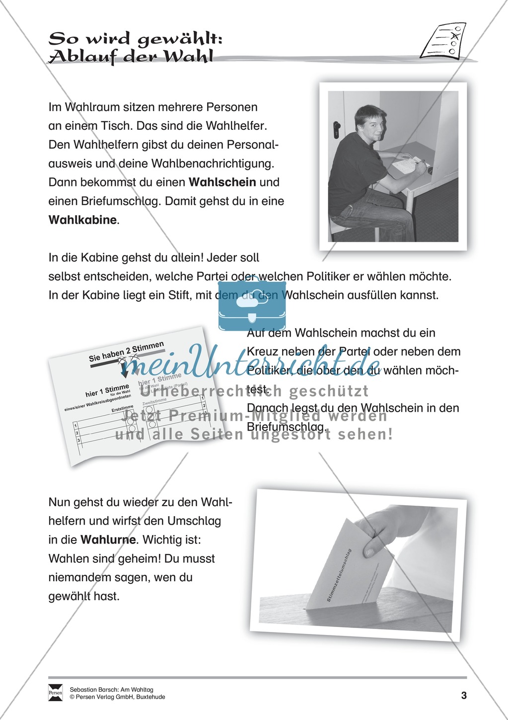 Wahlen - Am Wahltag: Infotext und Abeitsblätter Preview 3