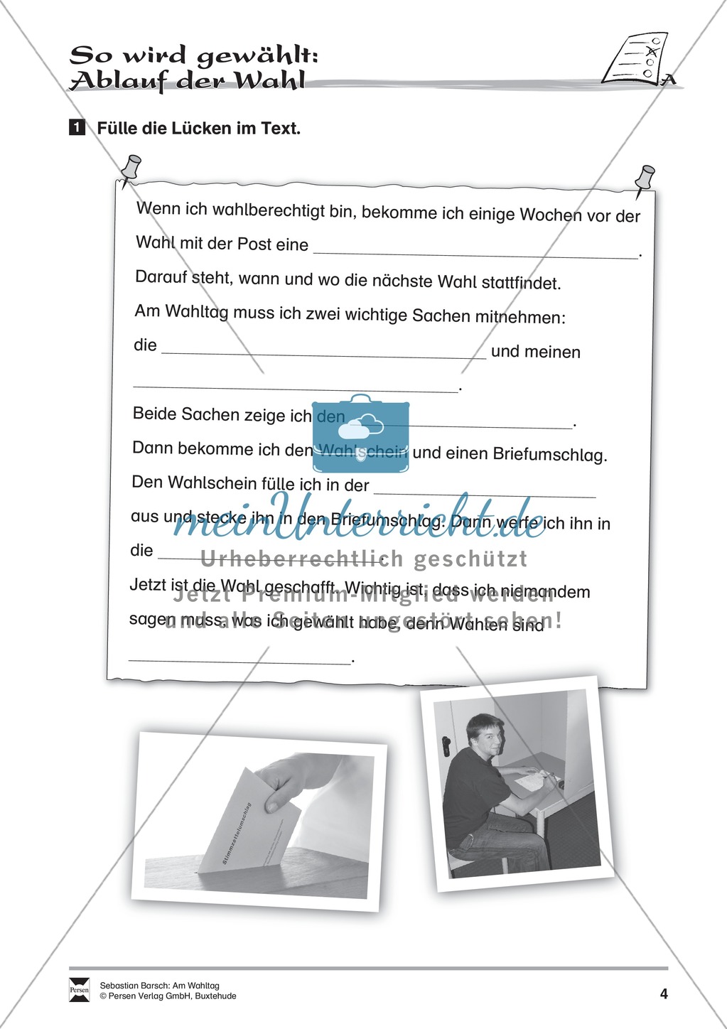 Wahlen - Am Wahltag: Infotext und Abeitsblätter Preview 4