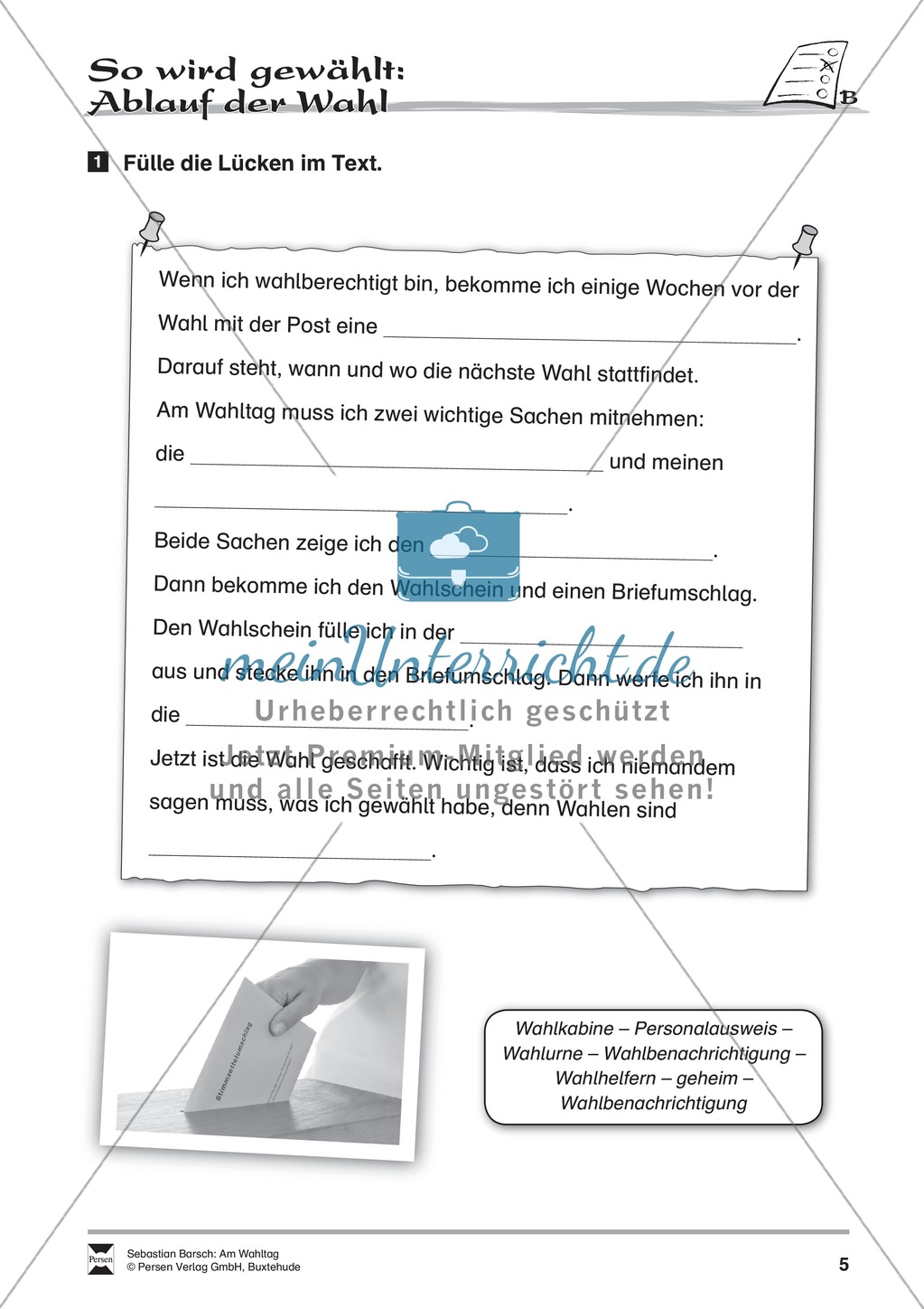 Wahlen - Am Wahltag: Infotext und Abeitsblätter Preview 5